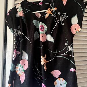 Small - Vintage Asian Inspired Floral Black Top